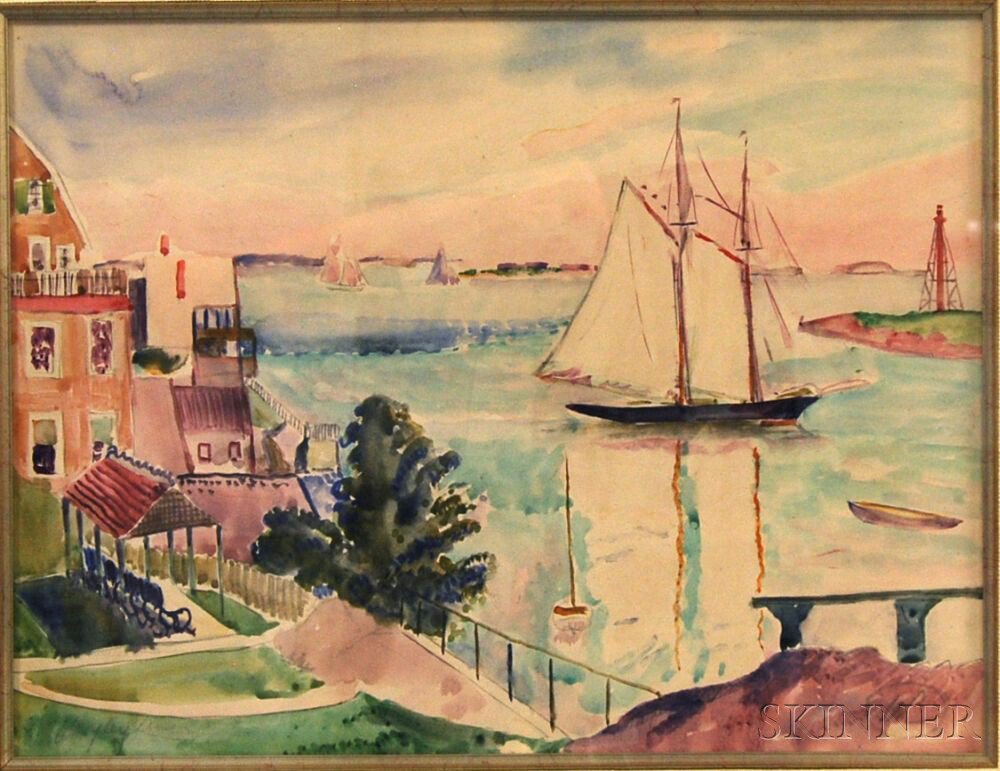 Appraisal: Hayley Lever American - Harbor View with Ship Under Sail