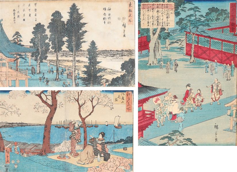 Appraisal: Three Japanese framed woodblock prints by Hiroshige overall good condition