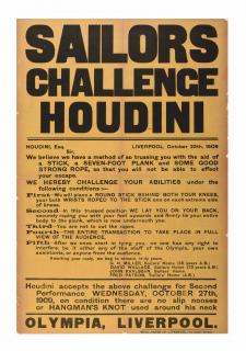 Appraisal: Houdini Harry Sailors Challenge Houdini Liverpool Will Jones Letterpress poster