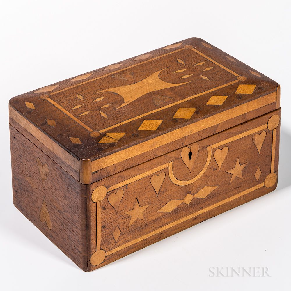 Appraisal: Inlaid Sailor-made Box Inlaid Sailor-made Box th century mahogany box