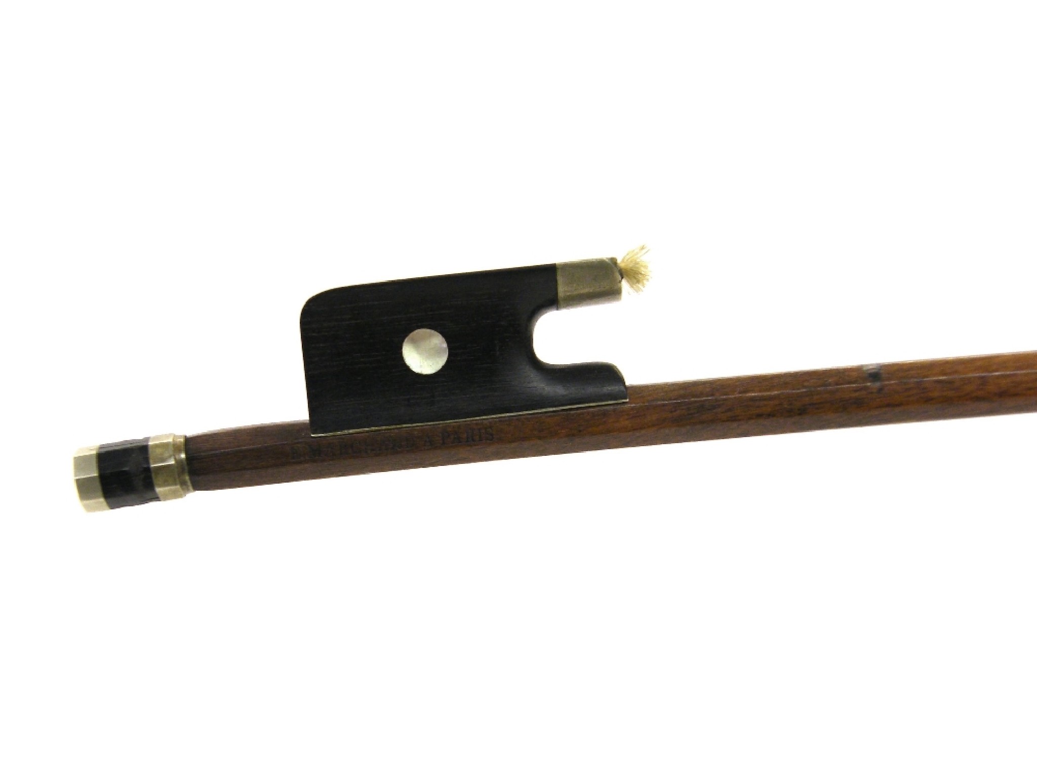 Appraisal: French nickel mounted violin bow by L Bazin and stamped