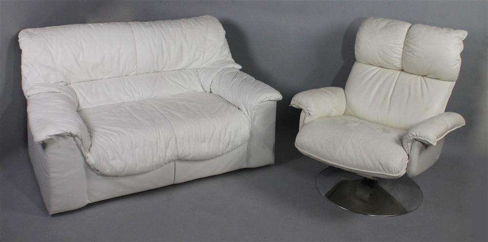 Appraisal: CONTEMPORARY WHITE LEATHER LOVESEAT AND A SIMILAR MADE IN FINLAND