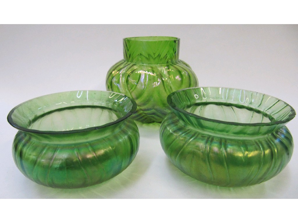 Appraisal: Three pieces of Art Nouveau style iridescent glass slight def