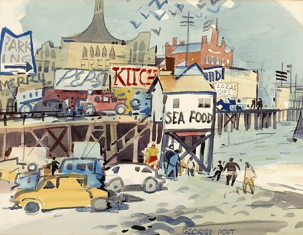 Appraisal: George Post - A Summer Day at the Pier signed