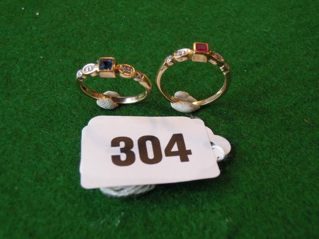 Appraisal: Two matching gem-set ct yellow gold rings either set with