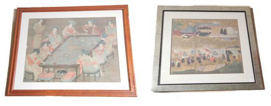 Appraisal: TWO FRAMED ORIENTAL SILKSCREENS One of Geisha's at a table