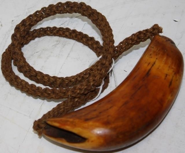 Appraisal: TH C SPERM WHALE'S TOOTH WITH WOVEN LANYARD FROM THE