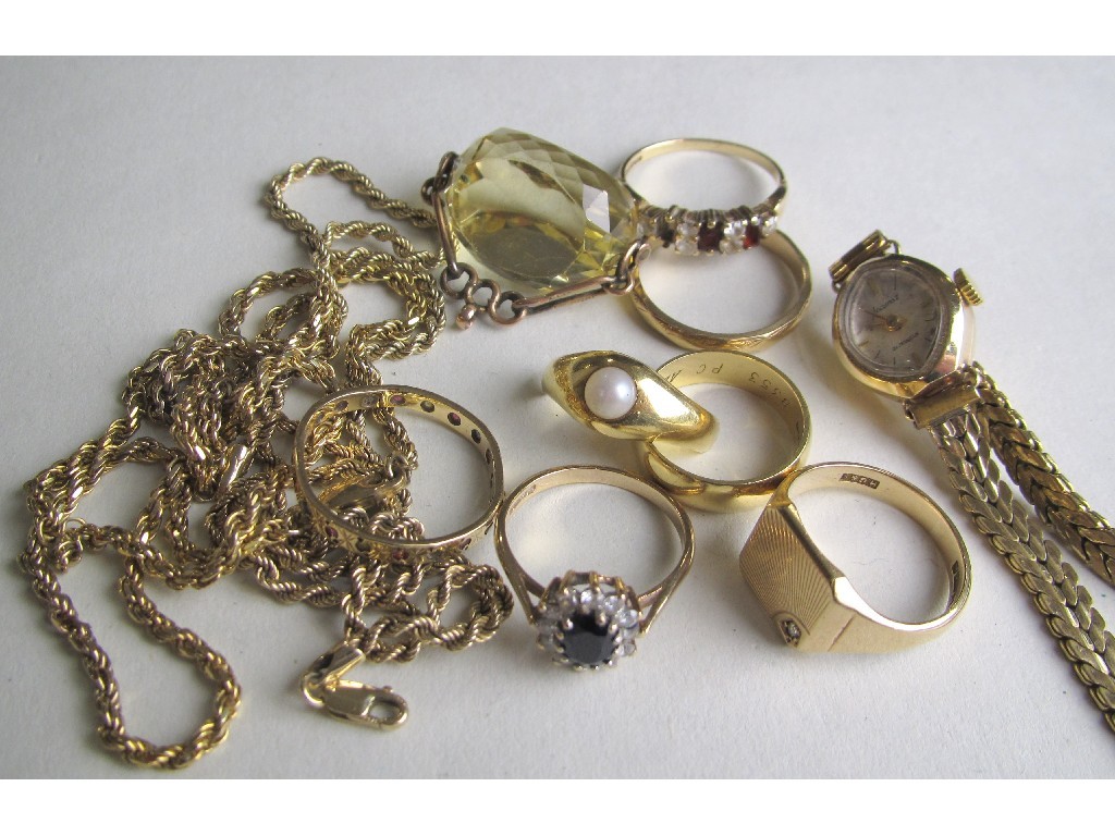 Appraisal: Lot comprising two ct gold neckchains gold gem set dress