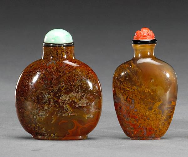 Appraisal: A group of three jasper snuff bottles The first th