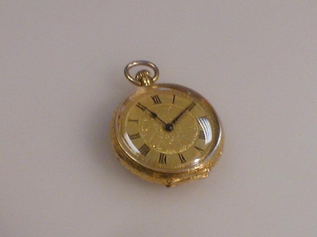 Appraisal: A ladies open faced fob watch gold dial with Roman