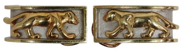 Appraisal: pair Estate two-tone kt gold huggie earrings with stalking panther