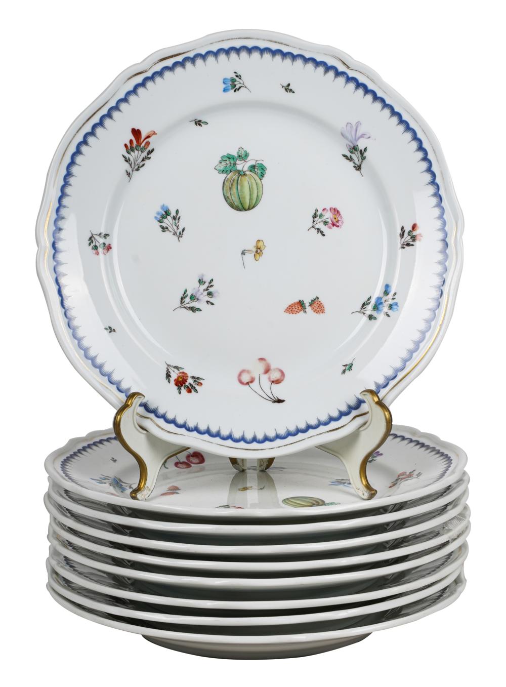 Appraisal: NINE GINORI DINNER PLATES'Italian Fruit' pattern Richard Ginori mark to