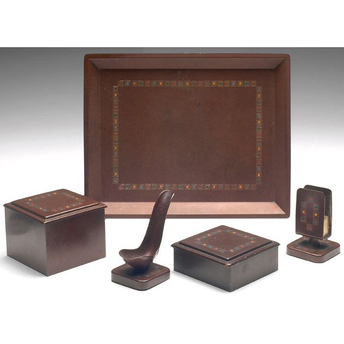 Appraisal: Bradley and Hubbard desk set includes a tray match safe