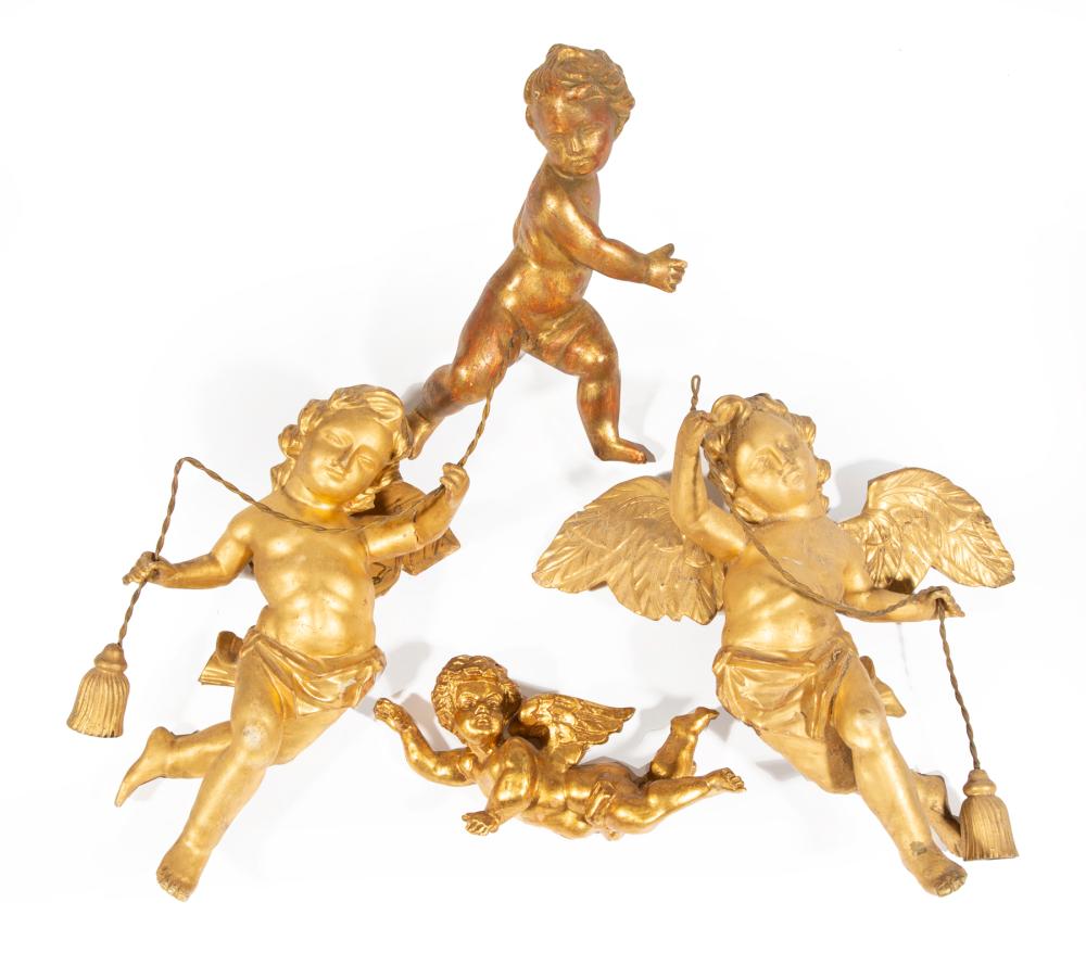 Appraisal: Four Continental Giltwood Putti incl one pair tallest h in