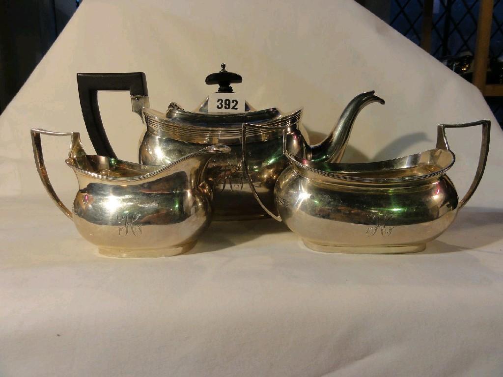 Appraisal: A silver three piece tea set of baluster form with