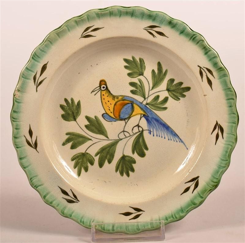 Appraisal: Leeds Green Feather Edge Peafowl Toddy Plate Leeds Green Feather