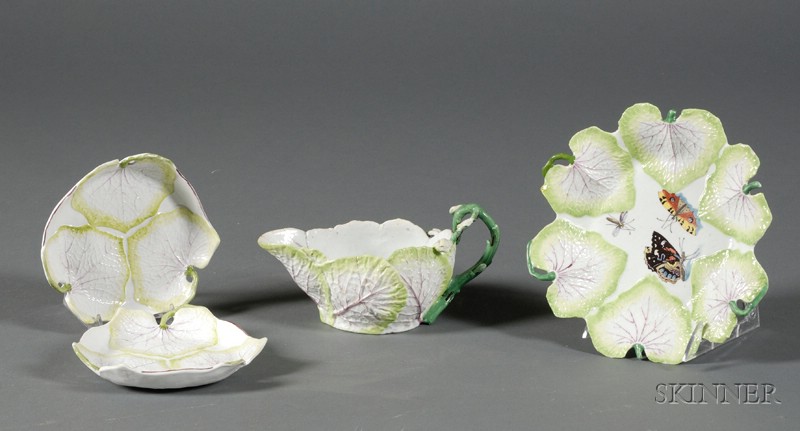 Appraisal: Four Longton Hall Porcelain Leaf-form Tablewares mid th century comprising