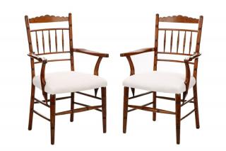 Appraisal: Pair American Carved Oak Ring Turned Arm Chairs American late