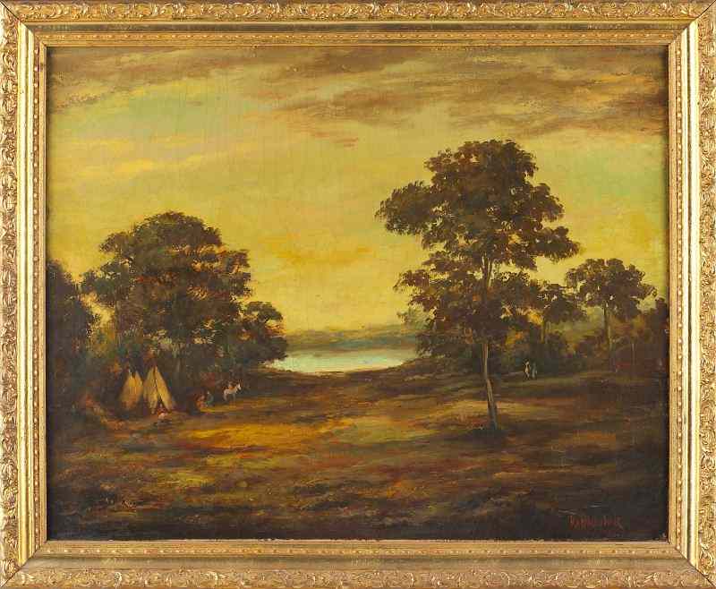 Appraisal: Ralph Blakelock - Indian Encampmentoil on canvas lined signed at