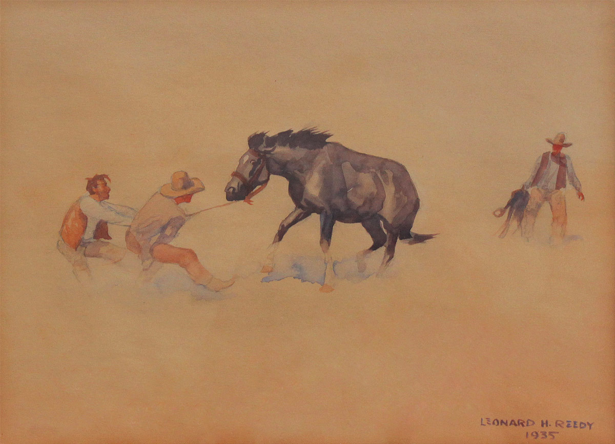 Appraisal: REEDY Leonard Howard American - Breaking the Wild Bronco Watercolor