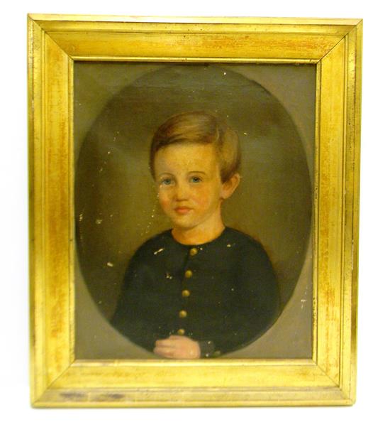 Appraisal: Na ve portrait of boy th C oil on canvas