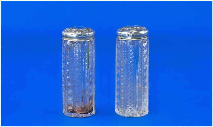 Appraisal: Edwardian Pair of Silver Topped Glass Dressing Table Jars hallmark