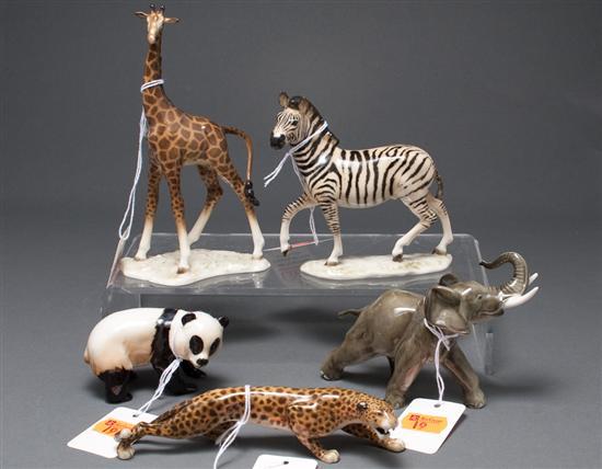 Appraisal: Five Hutschenreuther porcelain animal figures comprising a giraffe elephant zebra