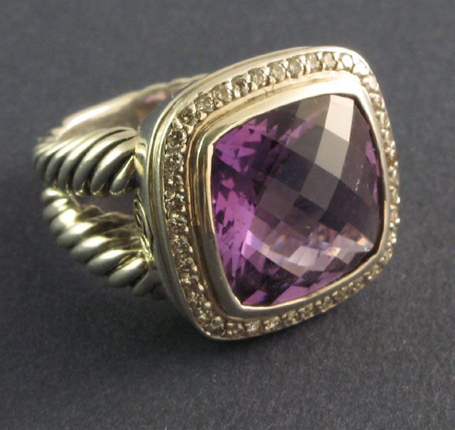 Appraisal: DAVID YURMAN AMETHYST AND DIAMOND RING set with a checkerboard-cut