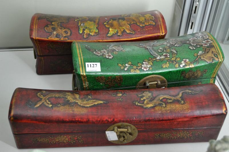 Appraisal: THREE LACQUERWARE PILLOW BOXES A F