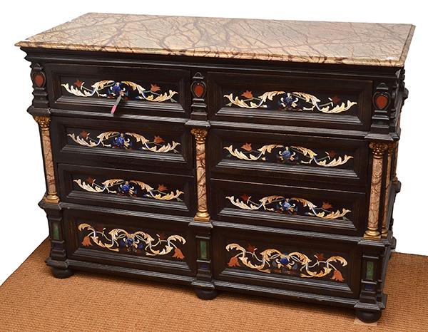 Appraisal: AN ITALIAN RENAISSANCE STYLE SPECIMEN MARBLE INLAID AND EBONISED SIDE