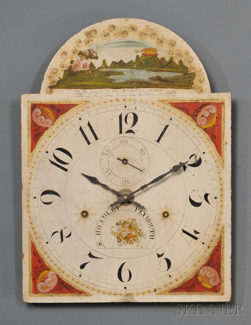 Appraisal: Polychrome-painted Wood S HOADLEY PLYMOUTH Clock Dial Plymouth Connecticut early