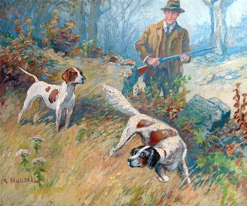 Appraisal: Artist Russell Alfred American - Title Hunter with Two Dogs