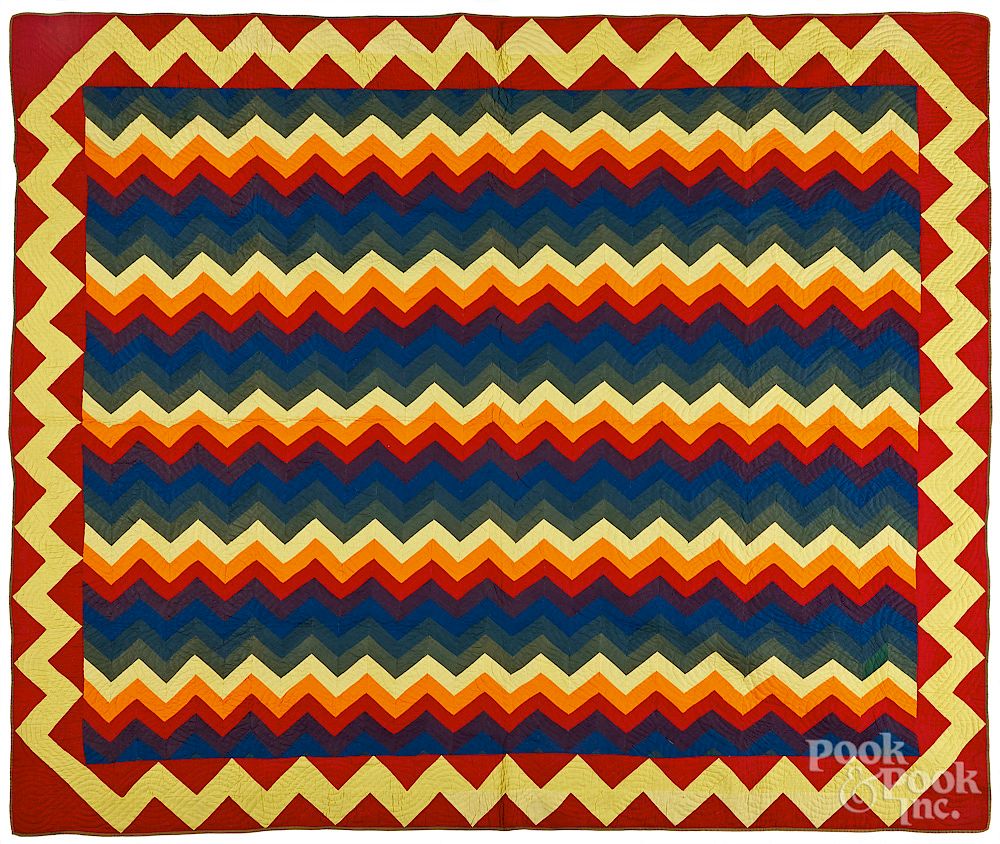 Appraisal: Rainbow zig zag quilt Exclusive on Bidsquare Rainbow zig zag