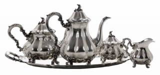 Appraisal: Four Piece German Silver Tea Service and Tray German pear