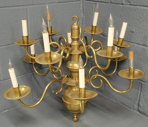 Appraisal: Dutch style brass chandelier with twelve arms off a center