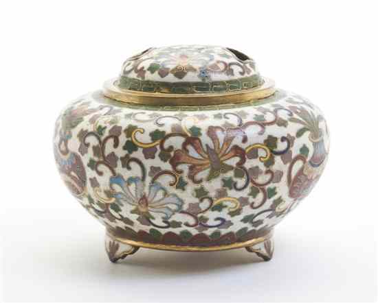 Appraisal: A Chinese Cloisonne Tripod Censer having multicolored floral decoration upon