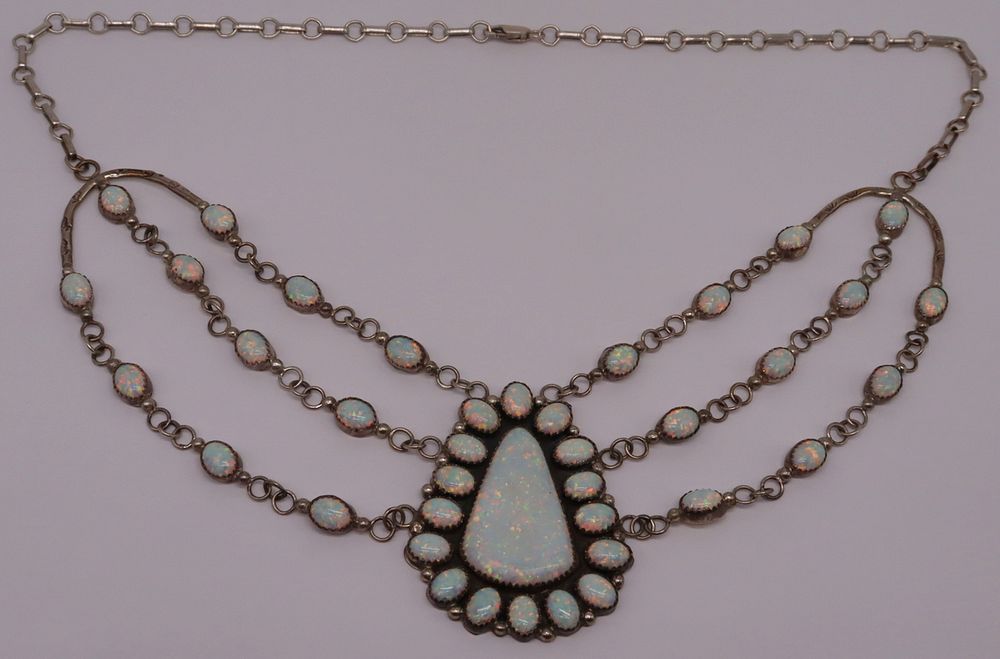 Appraisal: JEWELRY Signed Southwest Sterling and Opal Necklace Signed Southwest sterling