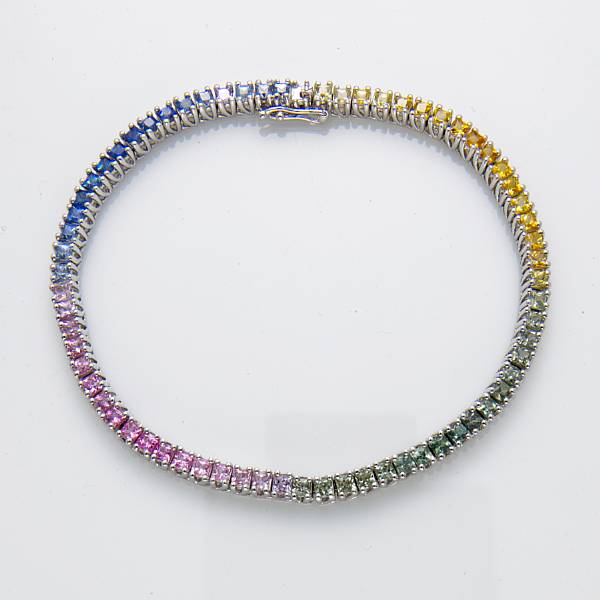 Appraisal: A multi-color sapphire and k white gold line bracelet estimated