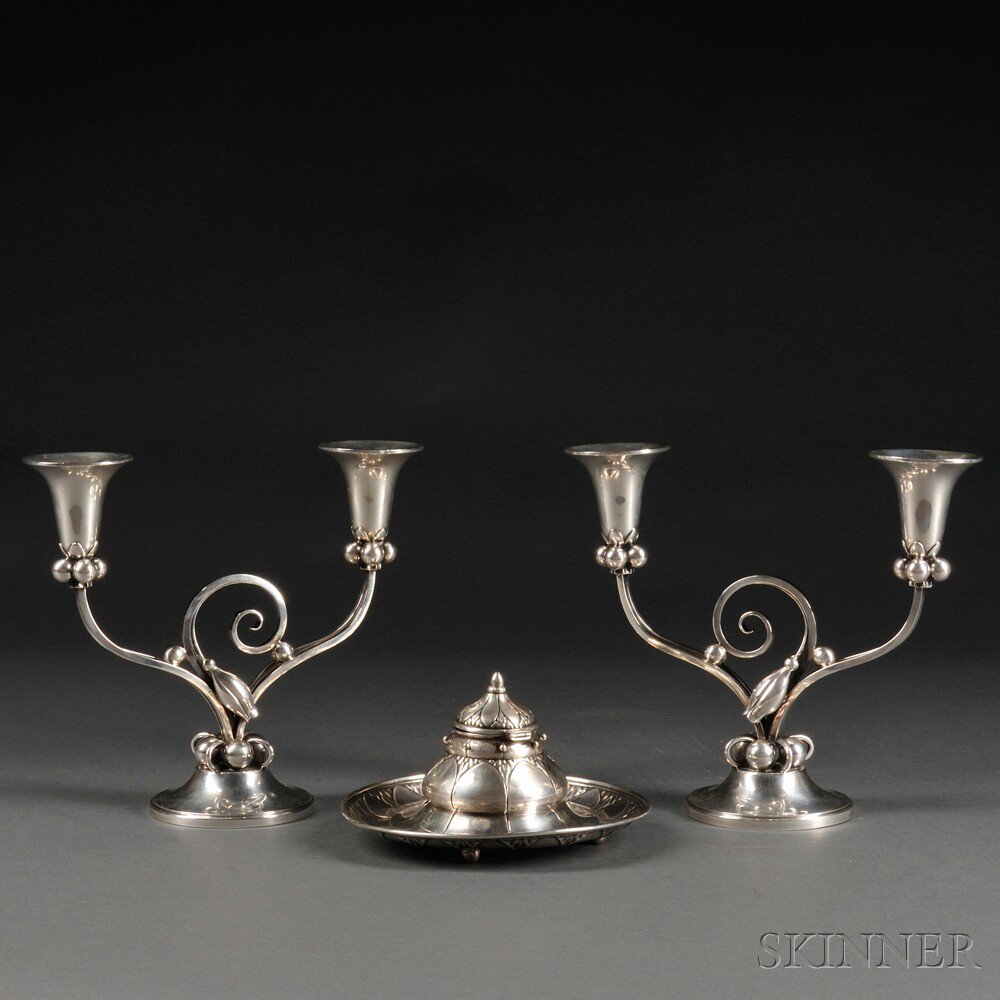 Appraisal: Pair of Durham Sterling Silver Two-light Candelabra New York mid