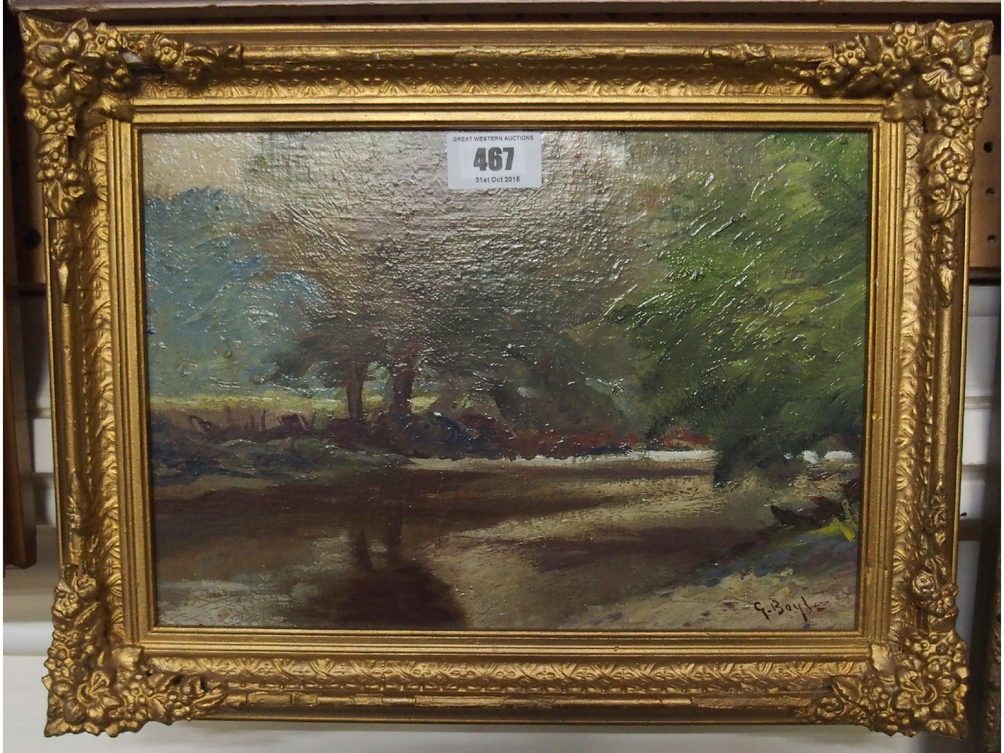 Appraisal: G BOYLE River and trees signed oil on board