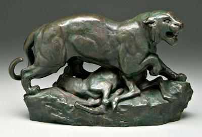 Appraisal: Antoine-Louis Barye bronze French - Tigre terrassant une biche signed