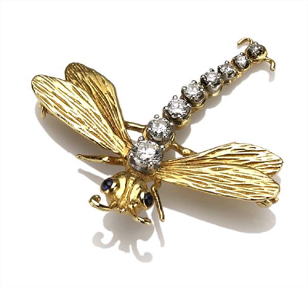 Appraisal: A diamond sapphire and k gold dragonfly brooch dimensions x