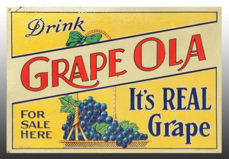 Appraisal: Grape Ola Embossed Tin Sign Description Circa s to s