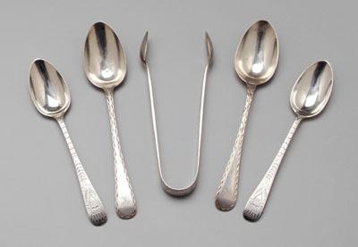 Appraisal: Scottish silver spoons tongs oval handles bright-cut engraving Glasgow eleven