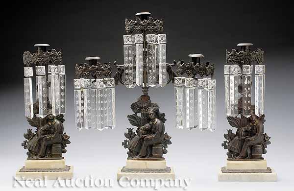 Appraisal: A Rare American Gilt Brass Marble and Glass Girandole Garniture