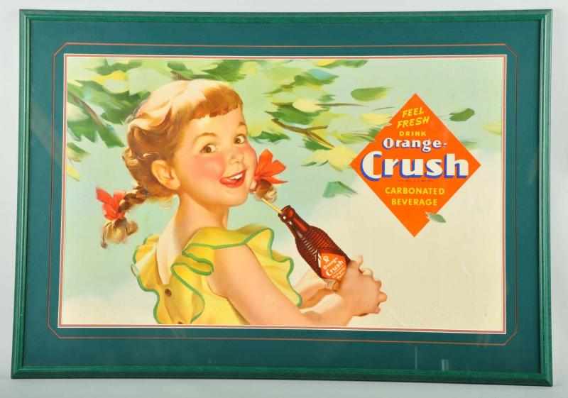 Appraisal: Cardboard Orange Crush Horizontal Poster Description s Nicely framed and