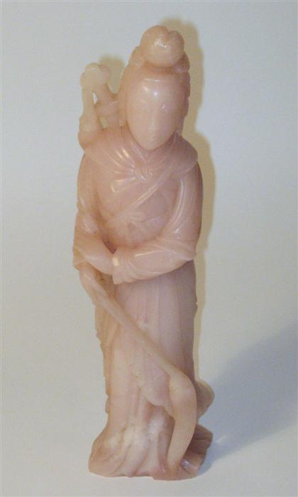 Appraisal: Large Chinese pink soapstone maidenlate th century