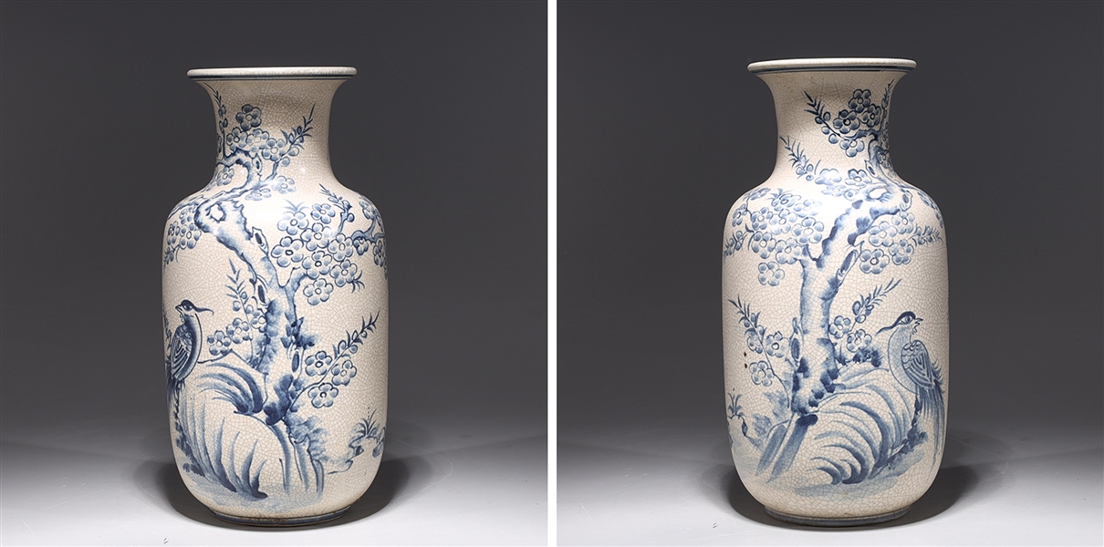 Appraisal: Pair of blue and white porcelain crackle glazed Vietnamese vases