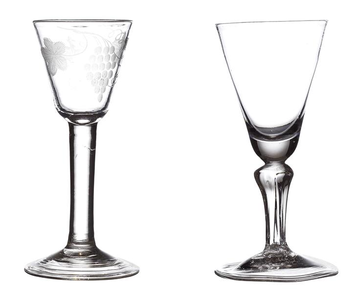 Appraisal: TWO EARLY TH CENTURY WINE GLASSES one with thistle bowl