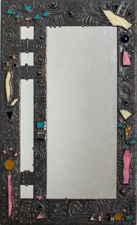 Appraisal: POST MODERN METAL POLYCHROME ART GLASS MIRROR Postmodern Brutalist sculptural